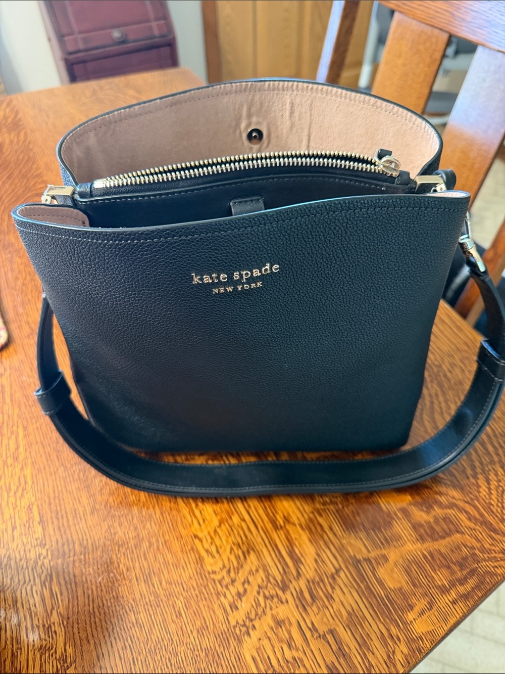 kate spade Black Pebbled Leather Crossbody with Gold Logo
